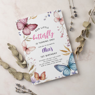 De 1e verjaardag van Little Butterfly Girl Kaart