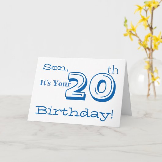 De 20e verjaardag van de zoon in blauw en wit. kaart (Gele Bloem)