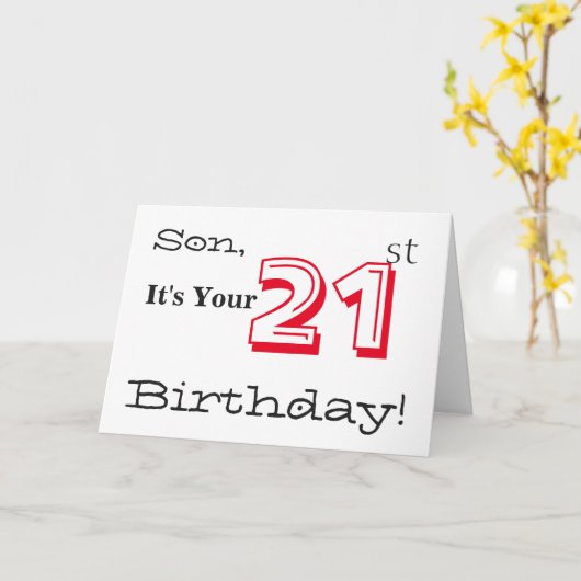 De 21e verjaardag van de zoon in rood en zwart. kaart (Gele Bloem)