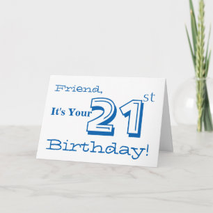 De 21e verjaardag van mijn vriend in blauw en wit. kaart