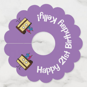 de 21ste Cake van de Verjaardag met de Wijnglaslabel