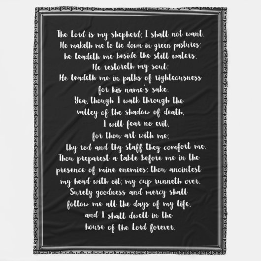 De 23e Psalm Black met White Hand Lettered Fleece Deken (Voorkant)