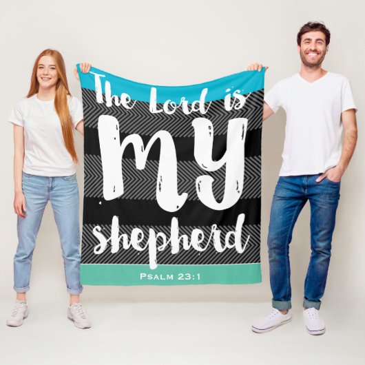 De 23e Psalm Zwart met Witte Hand Letteren Fleece Deken (In situ)