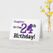 De 24ste verjaardag van de dochter in zwart, paars kaart (Gele Bloem)