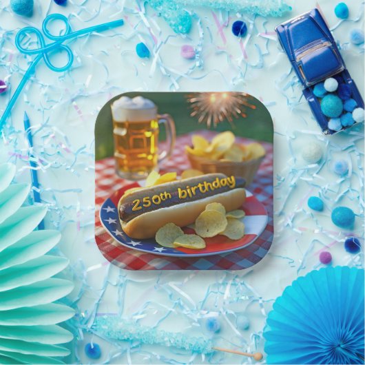 De 250ste verjaardag van de Amerikaanse hotdog Papieren Bordje (Feest)
