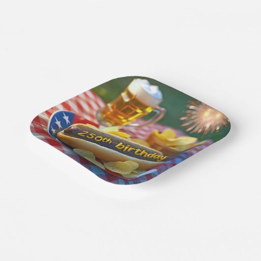 De 250ste verjaardag van de Amerikaanse hotdog Papieren Bordje (Gebogen)
