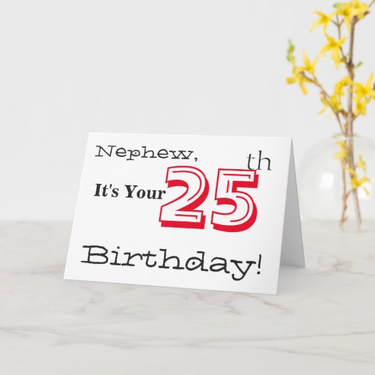 De 25e verjaardag van de neef in rood en zwart. kaart (Gele Bloem)