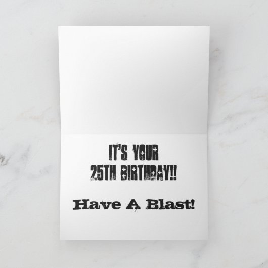 De 25ste verjaardag van de zoon, zwart en wit. kaart (Binnen)