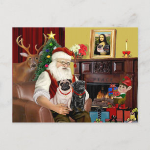 De 2 Pugs van Sinterklaas (reebruin + zwart) Feestdagenkaart