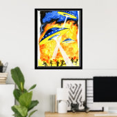 De 2 werelden Vintage retro print (Thuiskantoor)