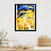 De 2 werelden Vintage retro print (Keuken)