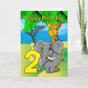de 2de Kaart van de Verjaardag - Olifant, Giraffe,