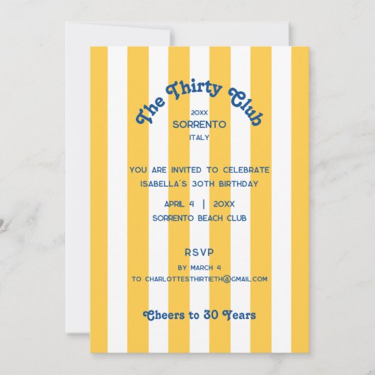 De 30e verjaardag van de club Yellow Cabana Kaart (Voorkant)