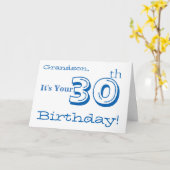 De 30e verjaardag van de kleinzoon in blauw en wit kaart (Gele Bloem)