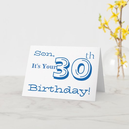 De 30e verjaardag van de zoon in blauw en wit. kaart (Gele Bloem)