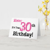 De 30e verjaardag van de zus in zwart, roze. kaart (Gele Bloem)