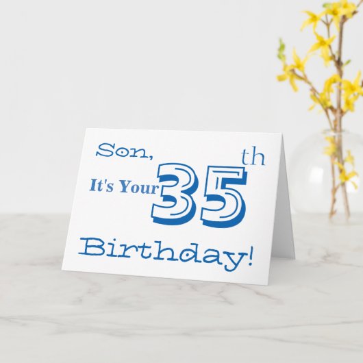 De 35e verjaardag van de zoon in blauw en wit. kaart (Gele Bloem)