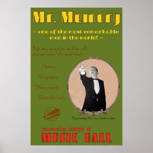 De 39 stappen: de heer Memory Adverteren Poster (Voorkant)