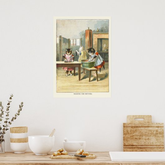 De 3 kleine Kittens: De Mittens wassen Poster (Keuken)