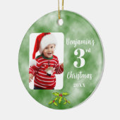 De 3e Kerstmis van de baby Één Fotoronde Keramisch Ornament (Links)