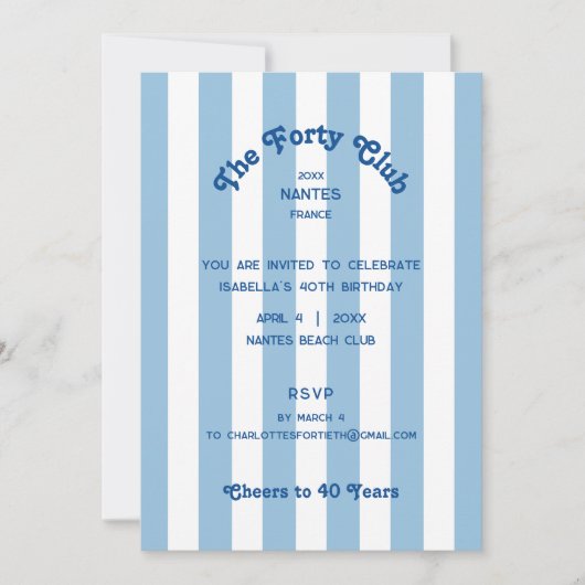 De 40 Club Blue Stripe 40ste verjaardag Kaart (Voorkant)