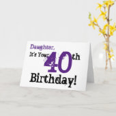 De 40e verjaardag van de dochter in zwart, paarse. kaart (Gele Bloem)