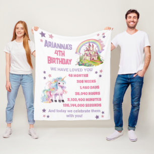 De 4e verjaardag van Little Girl Castle Unicorn Fleece Deken
