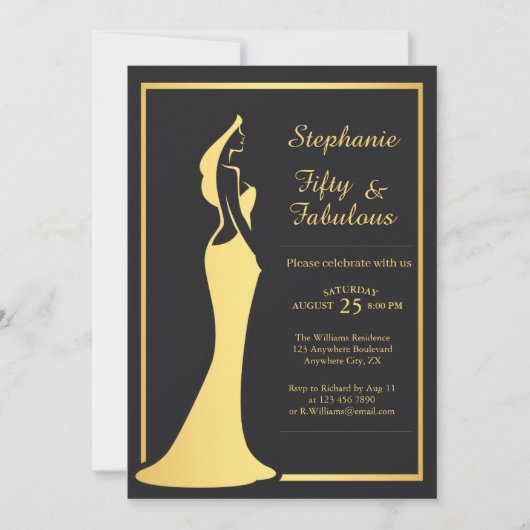 De 50ste Moderne Gouden Cocktail Jurk van de vrouw Kaart (Voorkant)