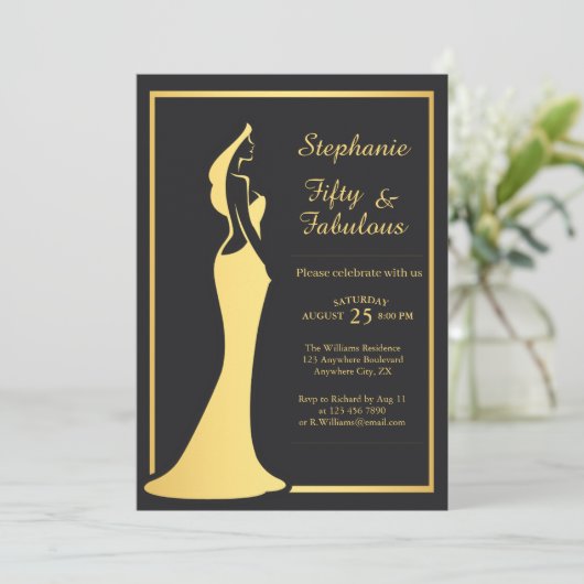 De 50ste Moderne Gouden Cocktail Jurk van de vrouw Kaart (Staand voorkant)