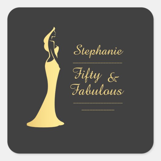 De 50ste Moderne Gouden Cocktail Jurk van de vrouw Vierkante Sticker (Voorkant)