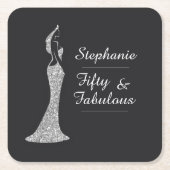 De 50ste Moderne Zilveren Cocktailjurk van de vrou Kartonnen Onderzetters (Voorkant)