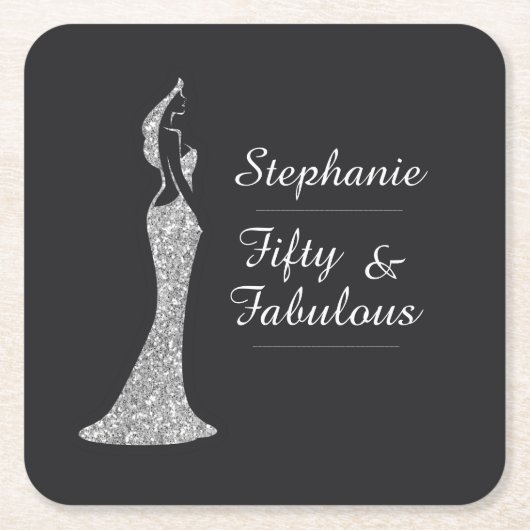 De 50ste Moderne Zilveren Cocktailjurk van de vrou Kartonnen Onderzetters (Voorkant)