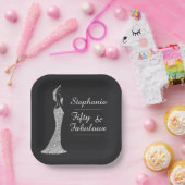 De 50ste Moderne Zilveren Cocktailjurk van de vrou Papieren Bordje (Feest)