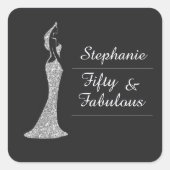 De 50ste Moderne Zilveren Cocktailjurk van de vrou Vierkante Sticker (Voorkant)