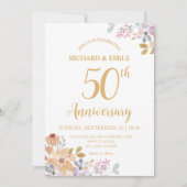 De 50ste Trouwfoto Waterverf Flower Kaart (Voorkant)