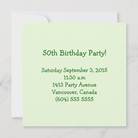 de 50ste Uitnodiging van de Verjaardag (Achterkant)