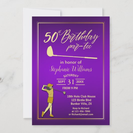 De 50ste verjaardag van de Paarse Golden Woman Kaart (Voorkant)