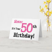De 50ste verjaardag van de zus in zwart, roze. kaart (Gele Bloem)
