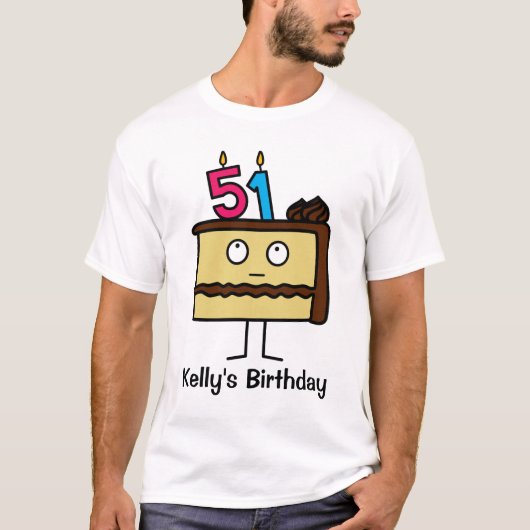 de 51ste Cake van de Verjaardag met Kaarsen T-shirt (Voorkant)