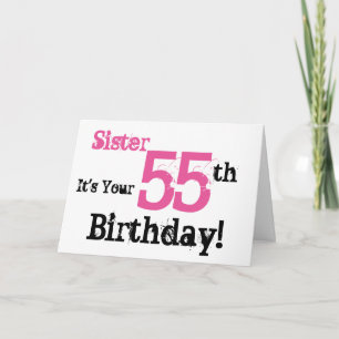 De 55ste verjaardag van de zus in het zwart, roze. kaart