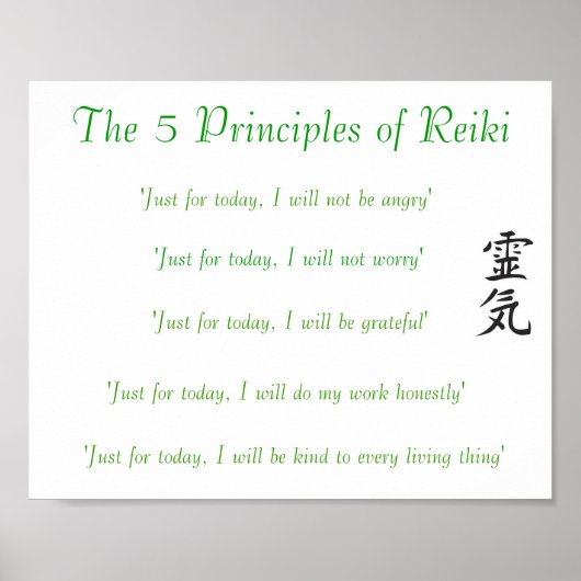De 5 beginselen van het Poster van Reiki (Voorkant)