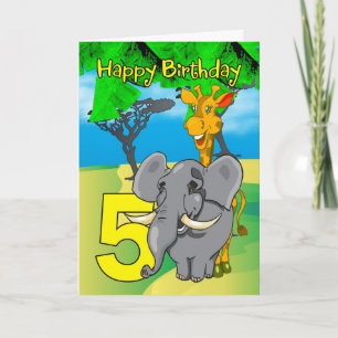 de 5de Kaart van de Verjaardag - Olifant, Giraffe,
