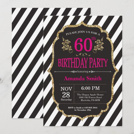 de 60ste Uitnodiging van de Verjaardag. De zwarte (Voorkant / Achterkant)