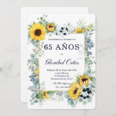 De 65 Años Mujer Azul Marino y Girasol Kaart (Voorkant / Achterkant)