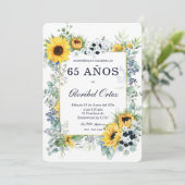 De 65 Años Mujer Azul Marino y Girasol Kaart (Staand voorkant)