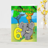de 6de Kaart van de Verjaardag - Olifant, Giraffe, (Gele Bloem)