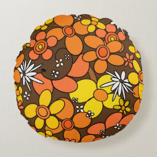 De 70s Retro Flower Glam #1 #floral #decor #art Rond Kussen