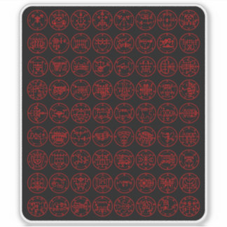 De 72 Demon Sigils van Ars Goetia (rood op zwart) Sticker