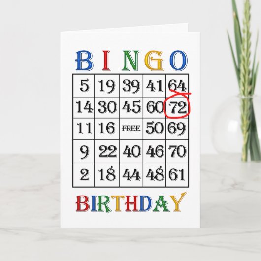 de 72ste kaart van Bingo van de Verjaardag (Voorkant)