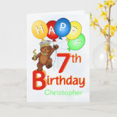 de 7de Koninklijke Teddybeer van de Verjaardag Kaart (Gele Bloem)